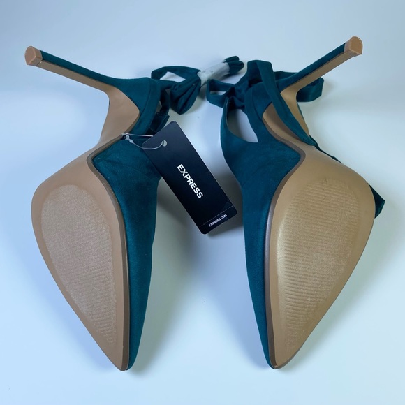 Express Woman’s Heels Green Pump Faux Suede Slingback - Picture 8 of 8
